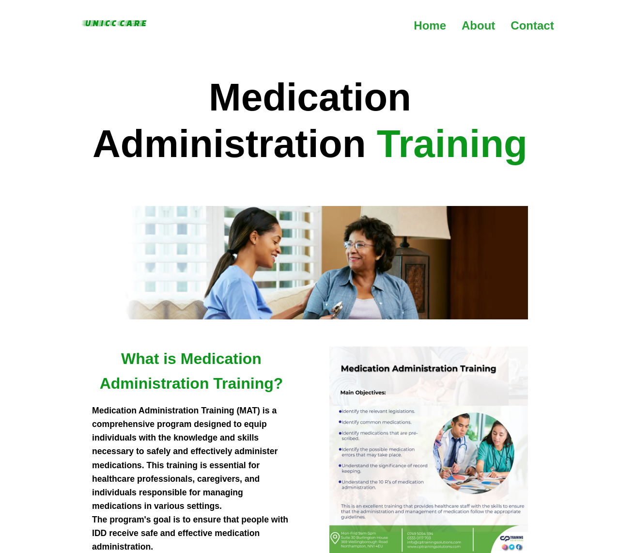 Screenshot of the home page of the Medication Administration Training website.