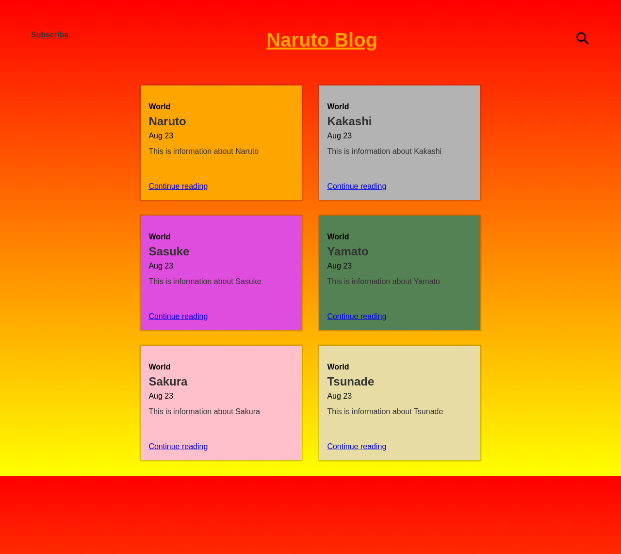 Screenshot of the home page of the Naruto Blog website.