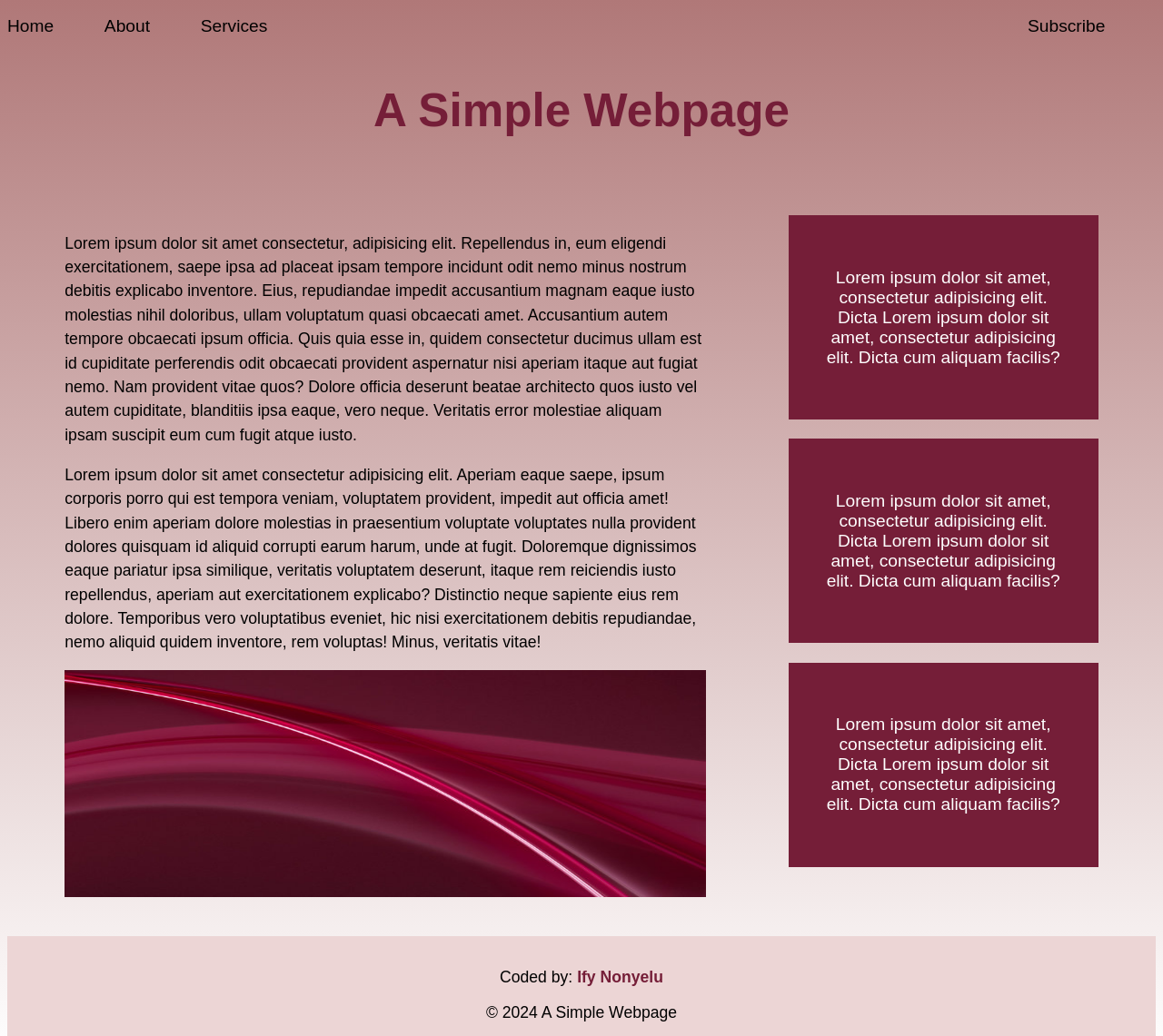 Screenshot of the home page of the Simple Webpage website.